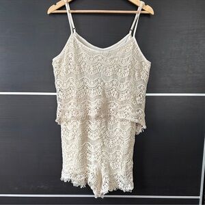 Dina Be Cream Lacy Crochet Tank Romper